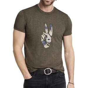 John Varvatos Men's Peace Sign Embroidery Burnout SS Graphic Crew T-Shirt Olive